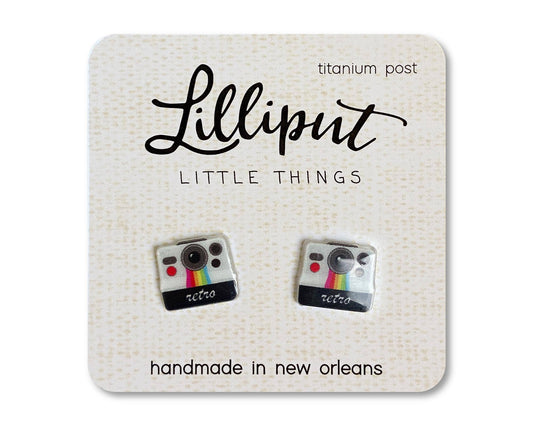 retro camera stud earrings