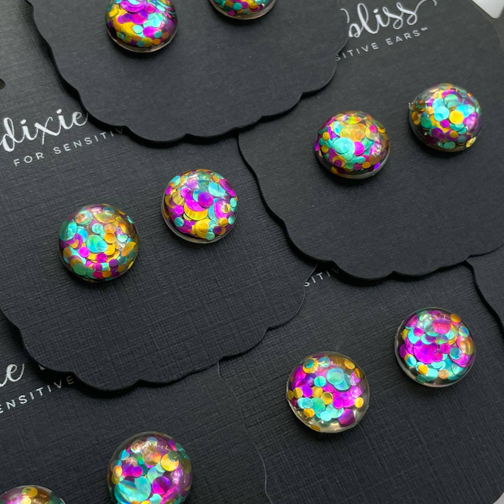 vibrant fun flirty confetti stud earrings party festive formal accessory accessorize mardi gras fat tuesday