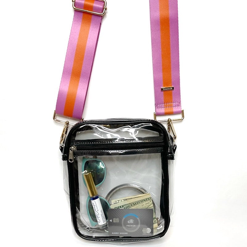 Bring It All! This clear crossbody bag or purse is perfect for stadiums and festivals where you must have a clear bag of specific dimensions. It has a front zipper pocket and a spacious interior, all with zipper closure, to keep your belongings safe and secure. Bring everything you need with you, hands-free!