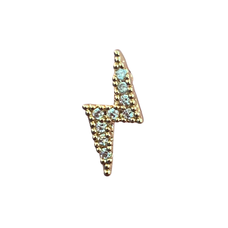 "Gold and Cubic Zirconia Pave Lightning Bolt Stud Earrings close up" "Gold and Cubic Zirconia Pave Lightning Bolt Stud Earrings"  close up
