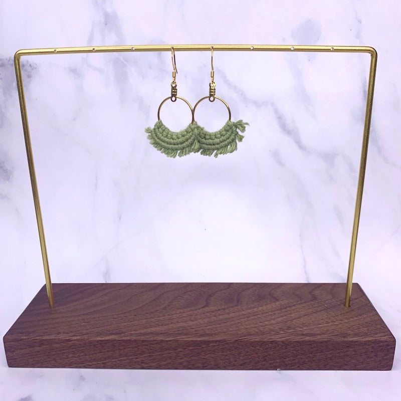 Green macramé hoop earrings