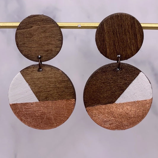 Hand painted rose gold wood earrings