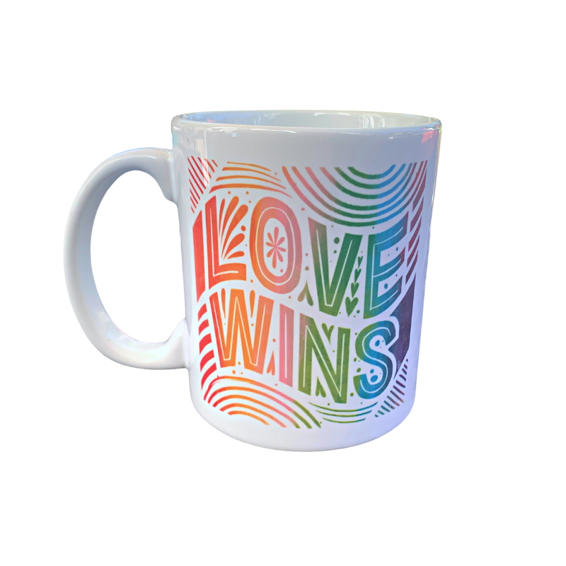 LOVE WINS mug with rainbow ombre art