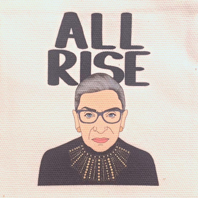 RBG All Rise small square zipper and key chain pouch close up of artwork