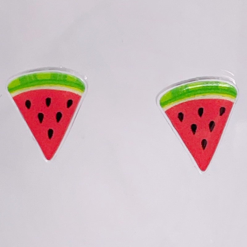 Watermelon stud earrings Close up