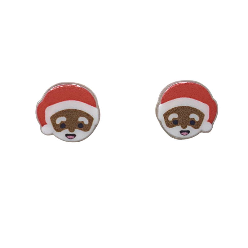 acrylic black santa studs smiling santa face with black skin white beard and red santa hat stud earrings