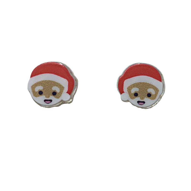 acrylic brown santa studs smiling santa face with brown skin white beard and red santa hat stud earrings