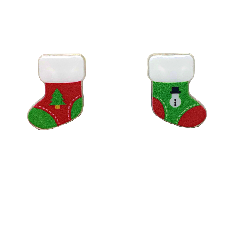 acrylic christmas stocking holiday stocking studs red green and white stockings stud earrings