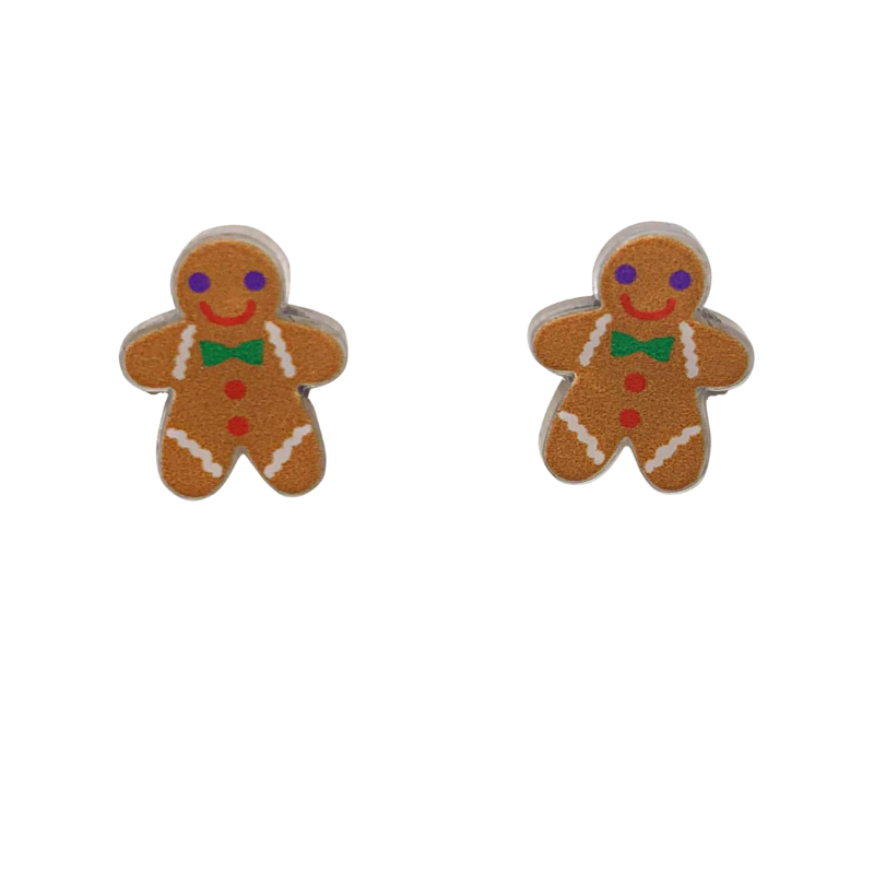 acrylic gingerbread men cookies studs ginger bread person man woman cookie with face and icing stud earrings