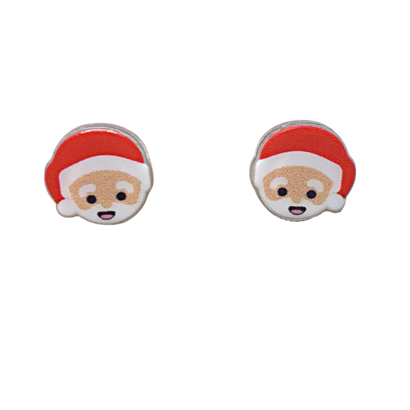 acrylic white santa studs smiling santa face with white skin white beard and red santa hat stud earrings