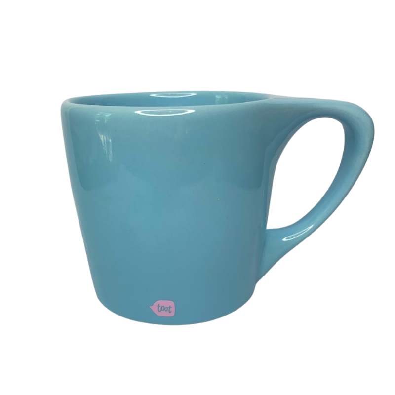 back of over thinker coloful mug light blue ceramic mug with colorful and cute overthinker design on top