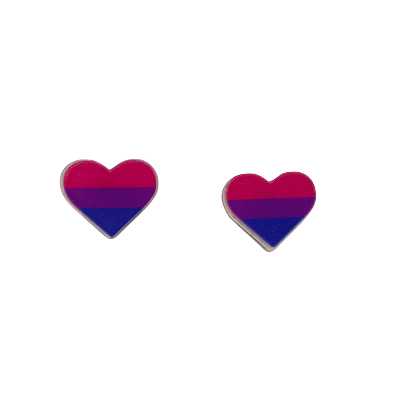 bisexual pride colors heart stud earrings pink purple and bluw stripes on hearts show your pride lgbtqia+ bisexual pride flag bi pride