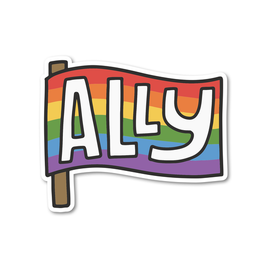 Ally on rainbow pride flag premium vinyl sticker