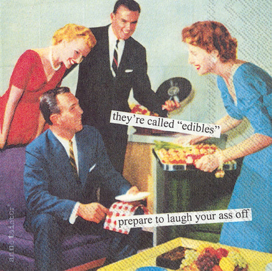 funny and cute cocktail napkins with vintage art they're called edibles prepare to laugh your ass off hosting party hostess holiday gift