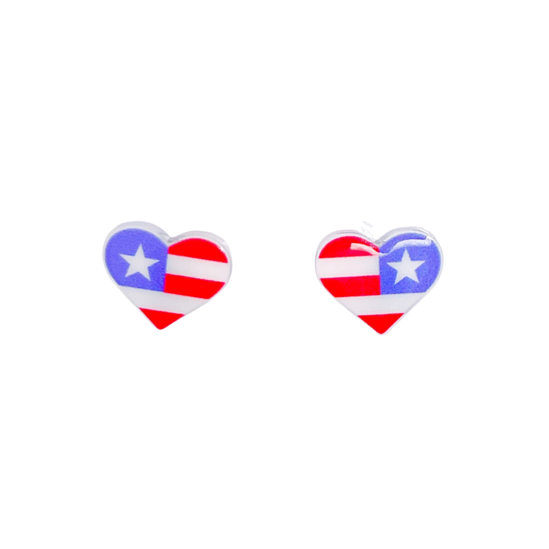 american flag heart stud earrings