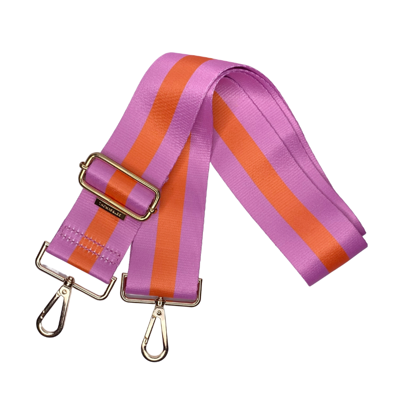 pink and orange stripe guitar purse strap crossbody