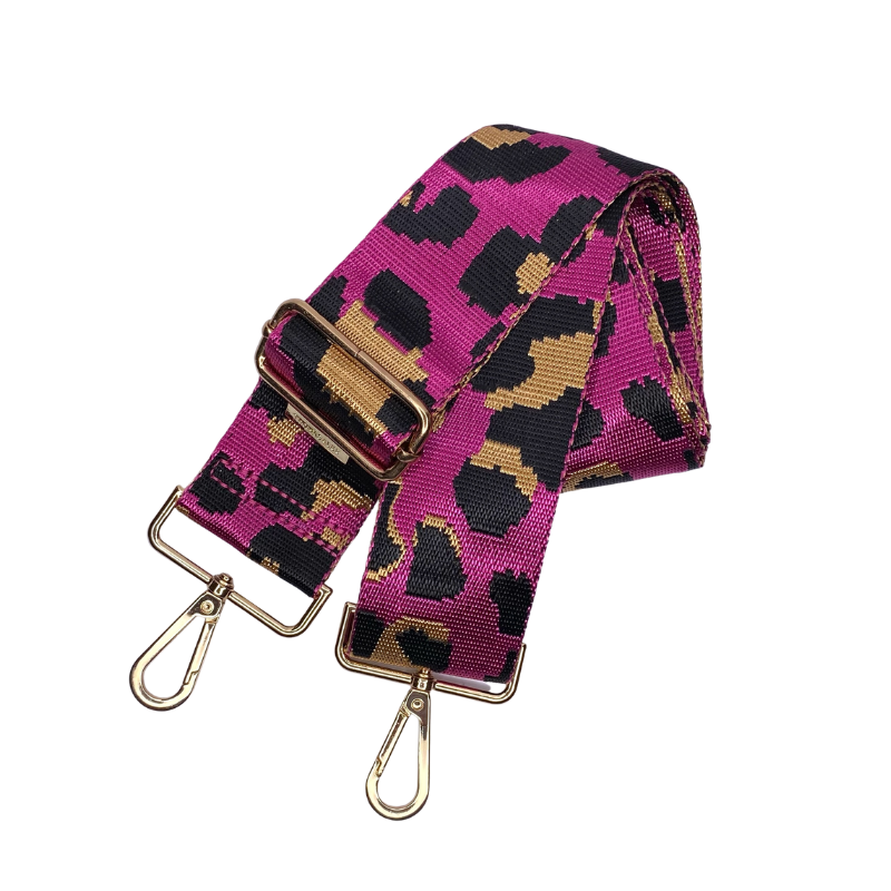 pink black and gold leopard print guitar purse strap crossbody