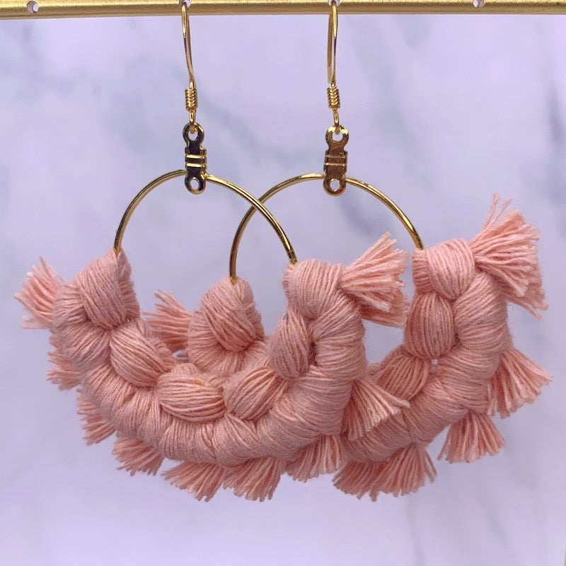 pink macramé earrings