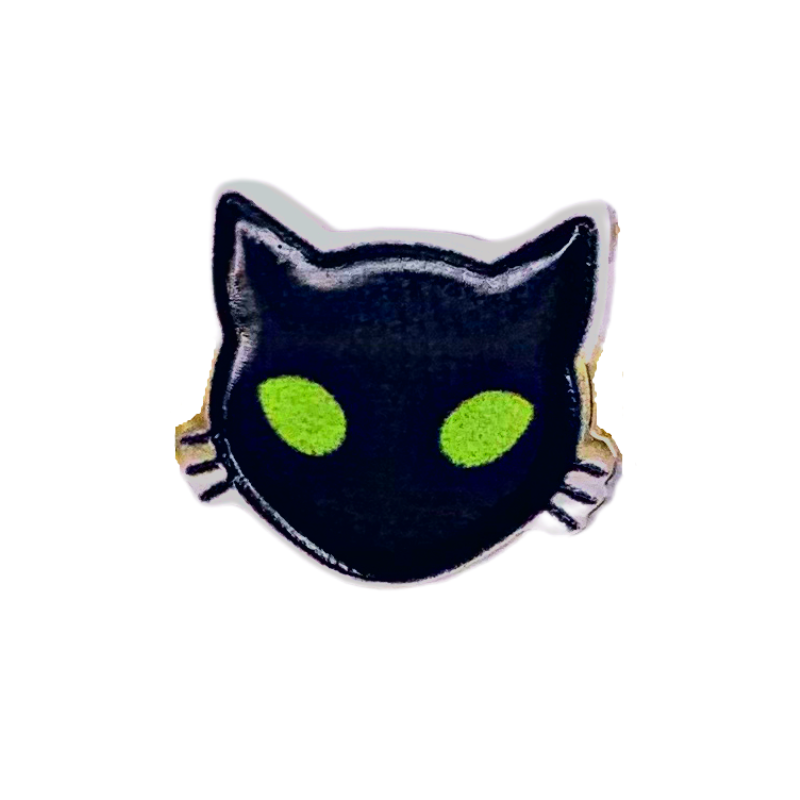 spooky black cat with whiskers and green eyes stud earrings halloween close up