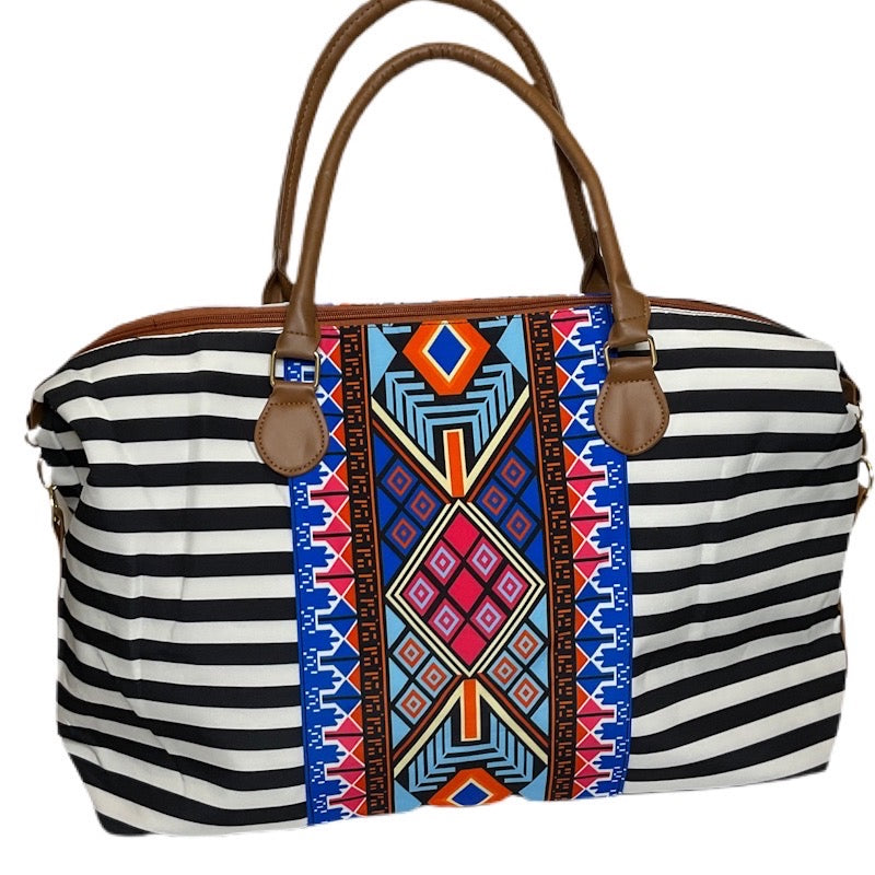 striped aztec weekender bag